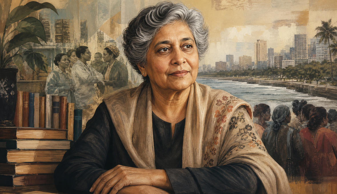 Illustrated portrait of South African academic and anti-apartheid activist Fatima Meer