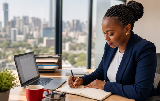 South African communications professional preparing an organisational press release for online publication