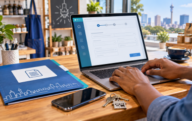 Illustration of a small-business owner using an online permit form