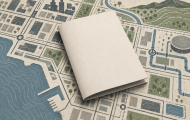 Blank illustrated booklet on an abstract map of municipal services