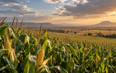 South African maize field under mixed clouds representing agricultural confidence and El Niño risk
