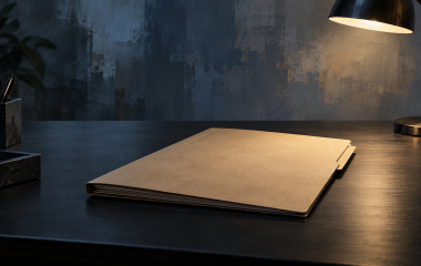 Illustrated blank case folder on a desk; not a depiction of the Rouxville case