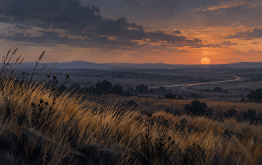 Illustrated veld landscape at dusk, unrelated to the actual Springs discovery
