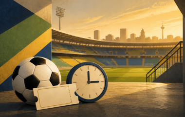 Neutral illustrated football on a floodlit pitch
