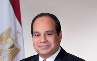 Abdel Fattah El-Sisi in a suit beside the Egyptian flag in a 2017 archive portrait