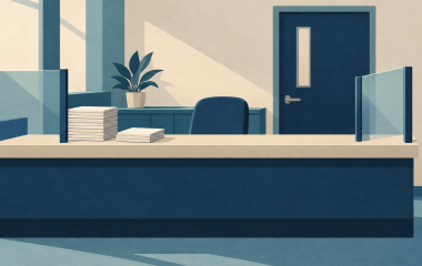 Conceptual illustration of an empty public-service counter