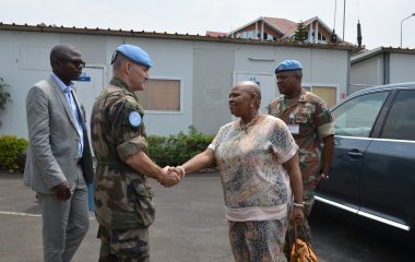 Nosiviwe Mapisa-Nqakula greets a MONUSCO officer in Goma in a March 2017 archive photograph