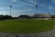 Panoramic view across the empty Newlands Cricket Ground in Cape Town.